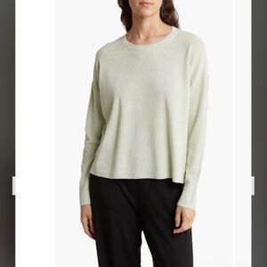 Eileen Fisher Organic Linen Blend Long Sleeve Top Sweater in Mist Size XL